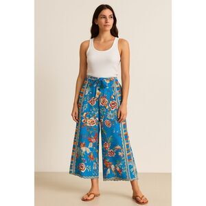 Johnny Was Silk Pants Blue Floral Size Small